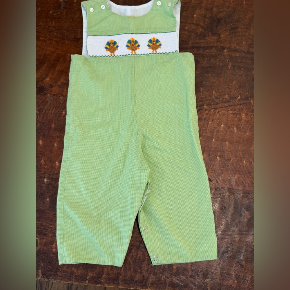 Smocked Green Gingham Thanksgiving/Turkey John John/Longall